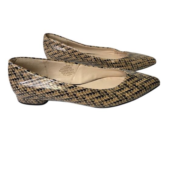 Nine West Women Brown Leather Snakeskin Pointed Toe Slip-On Flats SZ 6.5 Career - Picture 2 of 11